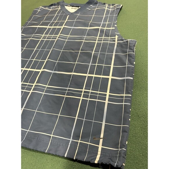 Nike Golf Pullover Windbreaker Vest Men's Lg Blue Plaid - Picture 1 of 8